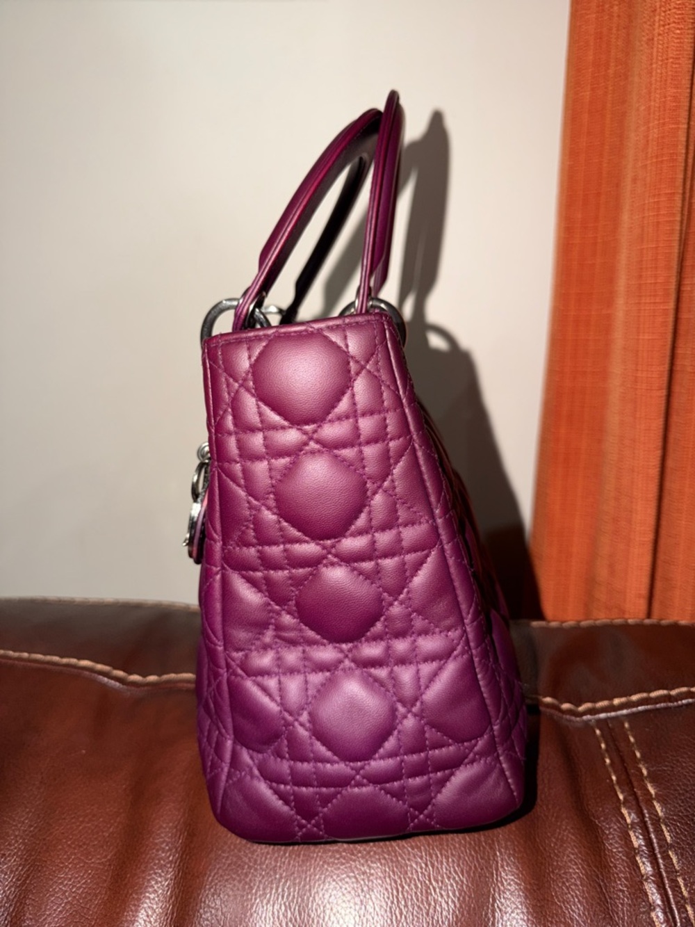 ‼️Authentic Christian Dior Lady Dior Cannage Medium Plum Leather Satchel Bag - Picture 4 of 16